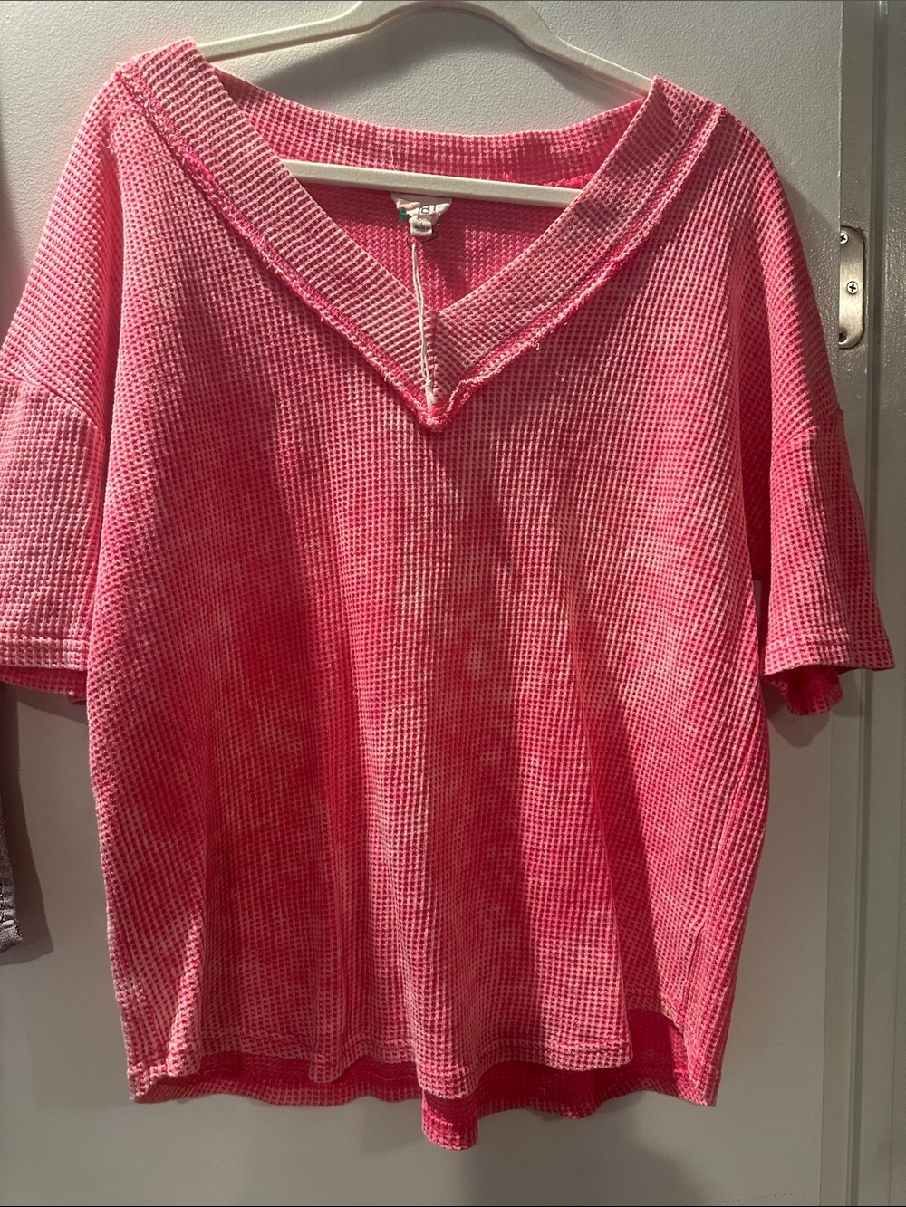 Bibi Pink Waffle Knit V-Neck Top